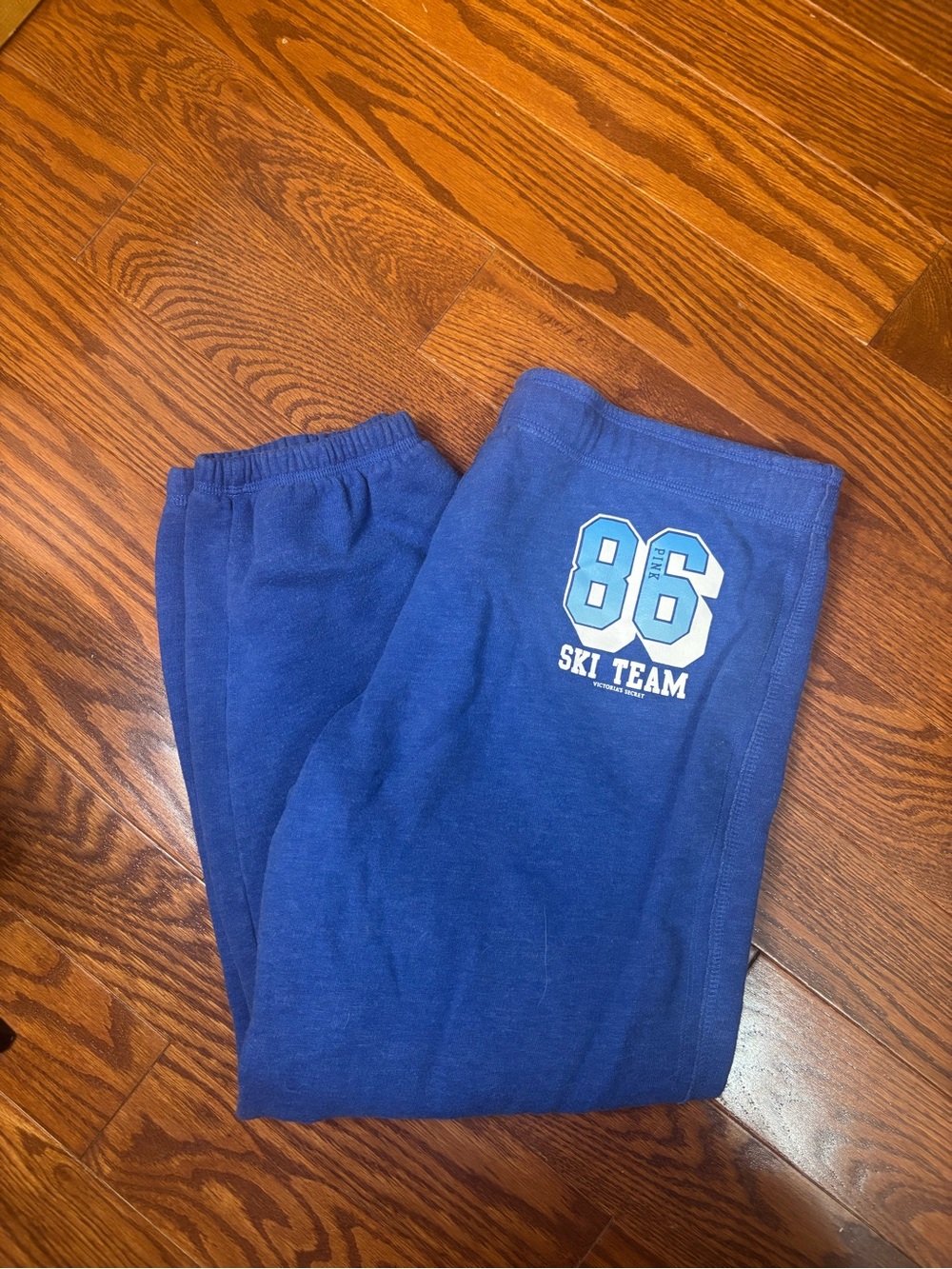 Y2K PINK Victoria's Secret Blue Logo Capri Sweatpants Size Small - Picture 4 of 12